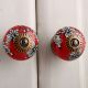 Red Leaf Floral Ceramic Knob