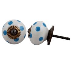 White Blue Polka Dots Ceramic Drawer Knob