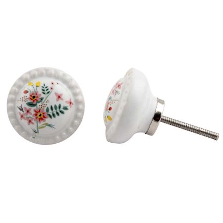 White Pink  Dahlia Floral Knob