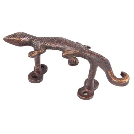 Set of 2 Lizard Figure Black Pair Bronze Door Handle