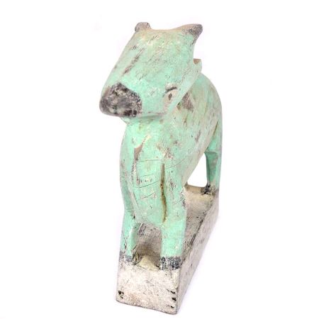 Sea Green Roughly Painted Wooden Cow