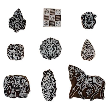 Set of 9 Piece New Mix Wooden Printing Block