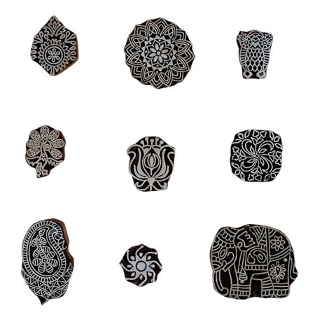 Set of 9 Piece New Mix Wooden Printing Block