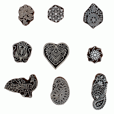 Set of 9 Piece New Mix Wooden Printing Block