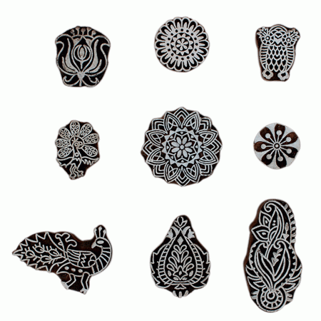 Set of 9 Piece New Mix Wooden Printing Block