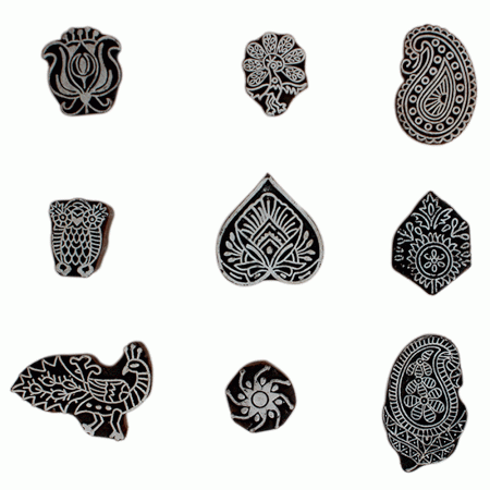 Set of 9 Piece New Mix Wooden Printing Block