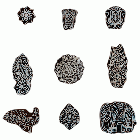 Set of 9 Piece New Mix Wooden Printing Block