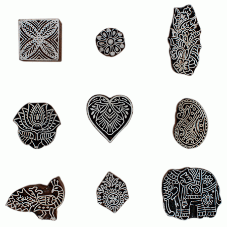 Set of 9 Piece New Mix Wooden Printing Block