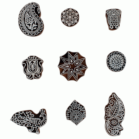 Set of 9 Piece New Mix Wooden Printing Block