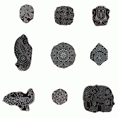 Set of 9 Piece New Mix Wooden Printing Block