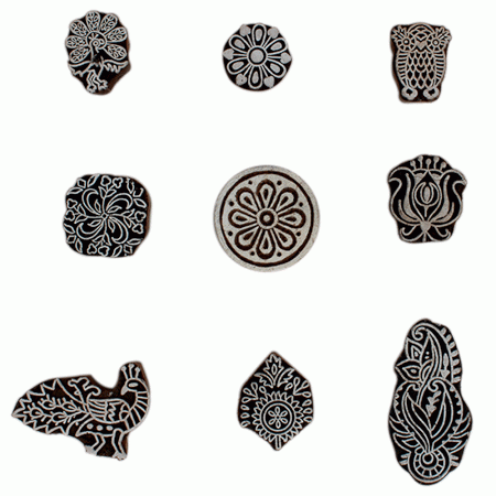 Set of 9 Piece New Mix Wooden Printing Block