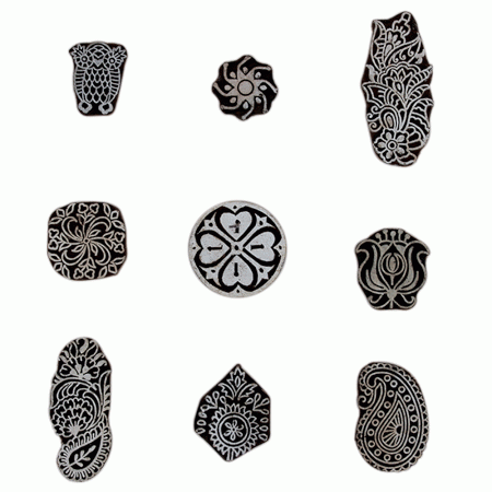 Set of 9 Piece New Mix Wooden Printing Block