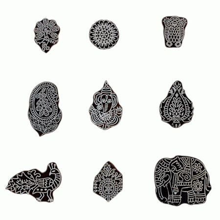 Set of 9 Piece New Mix Wooden Printing Block