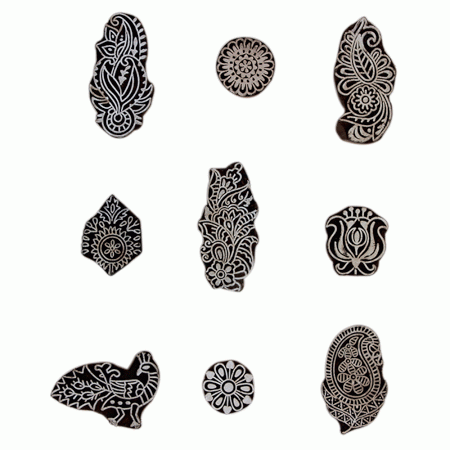 Set of 9 Piece New Mix Wooden Printing Block
