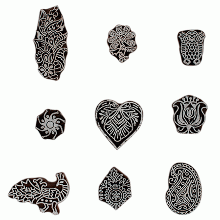 Set of 9 Piece New Mix Wooden Printing Block