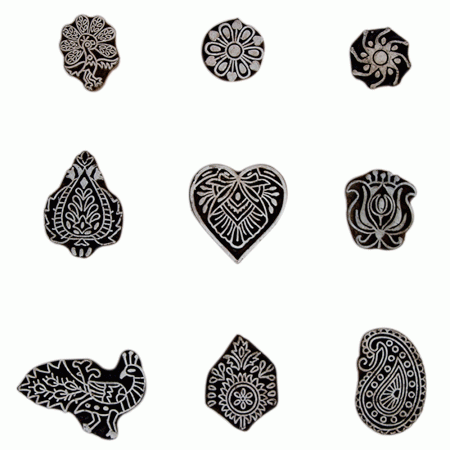 Set of 9 Piece New Mix Wooden Printing Block