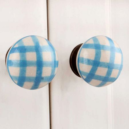Turquoise Checked Knob