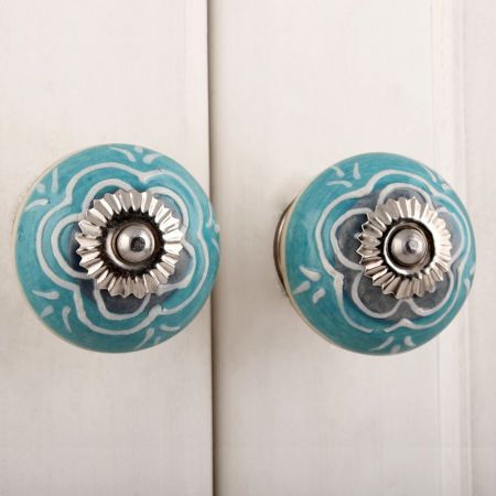 Sea Green Flower Ceramic Knob