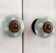 Sage Green White Dot Ceramic Dresser Knob