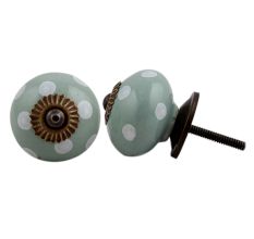 Sage Green White Dot Ceramic Dresser Knob