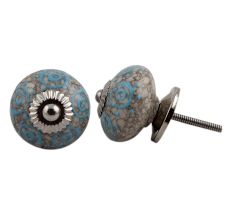 Blue Circles Crackle Ceramic Drawer Knob