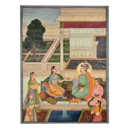 Jahangir and prince Khurram with Noorjahan painting 47.5 X 35