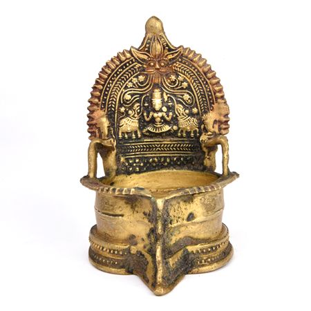 Ornate Gaja Lakshmi Bronze Oil Lamp