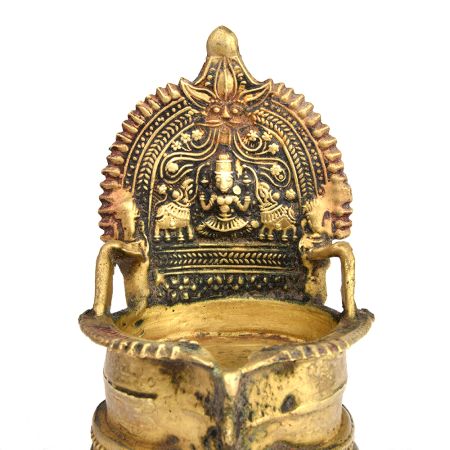 Ornate Gaja Lakshmi Bronze Oil Lamp