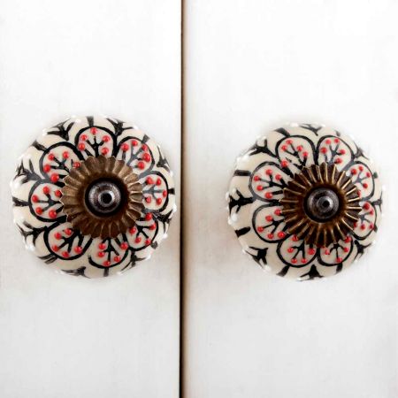 Black Red Flower Dresser Knob