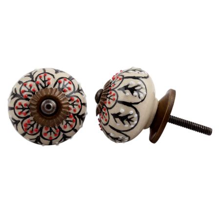 Black Red Flower Dresser Knob