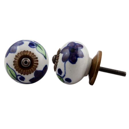 Purple Green Floral Dresser Knob