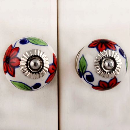 Red Flower Ceramic Drawer Knob