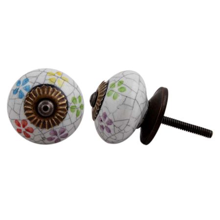 Mixed Floral Crackle Ceramic Drawer Knob