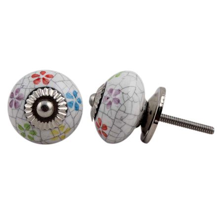 Mixed Floral Crackle Ceramic Drawer Knob