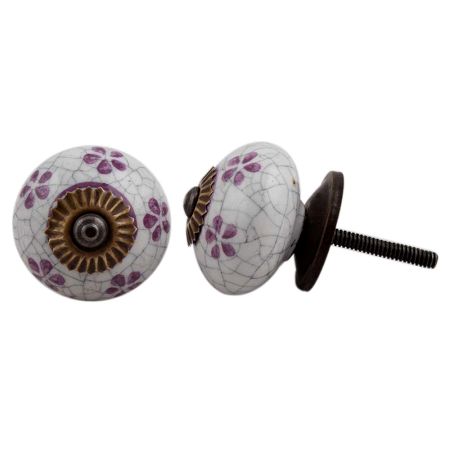 Purple Floral Crackle Ceramic Cabinet Knob