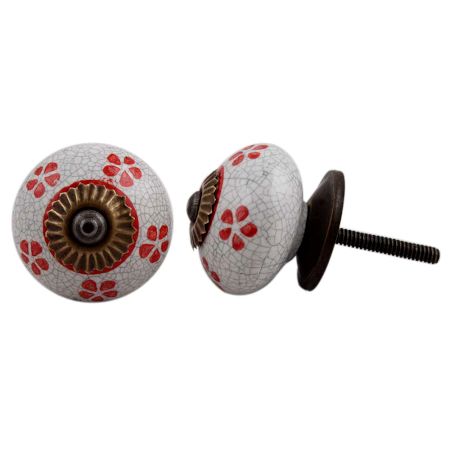 Red Floral Crackle Wardrobe Knob
