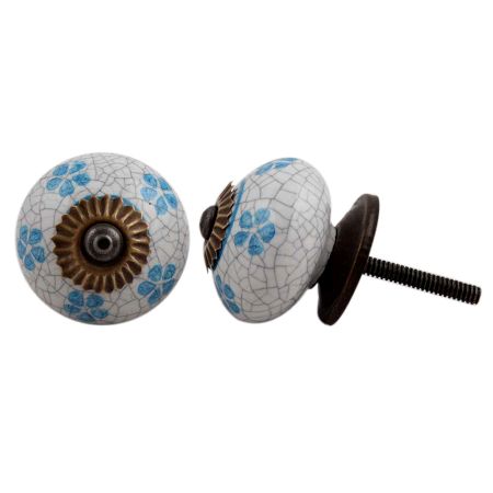 Turquoise Floral Crackle Ceramic Dresser Knob