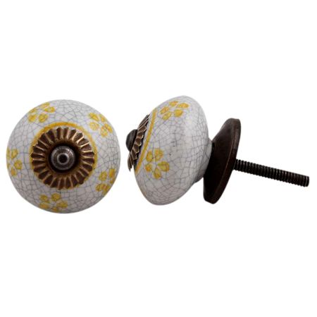 Yellow Floral Crackle Wardrobe Knob