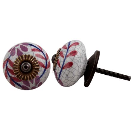 Pink Leaf Crackle Ceramic Dresser Knob