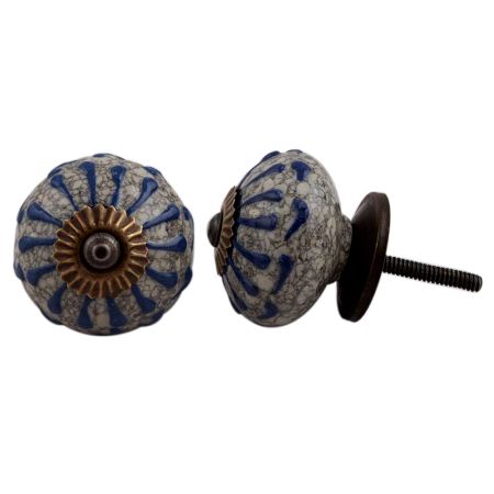 Blue Wheel Crackle Ceramic Dresser Knob