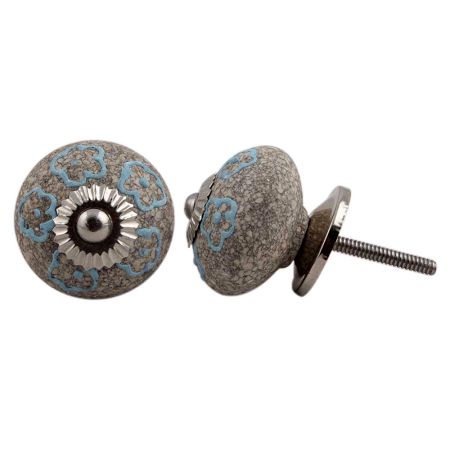 Sky Blue Floral Crackle Ceramic Cabinet Knob