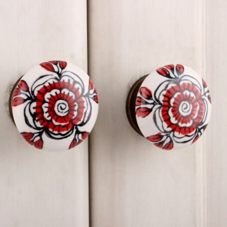 Red Black Rose Flat Knob