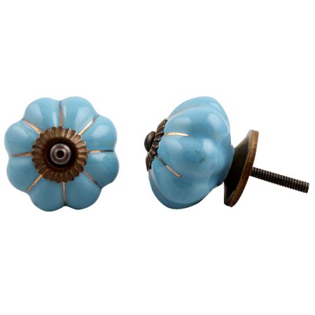 Turquoise Gold Line Melon Knob