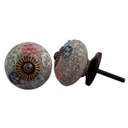 Multi Colored Floral Crackle Ceramic Drawer Knob