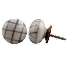 Grey Line Floral Flat Drawer Knob