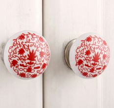Red Floral Flat Knob