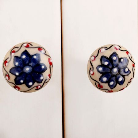 Blue Floral Cream Ceramic Bulb Knob
