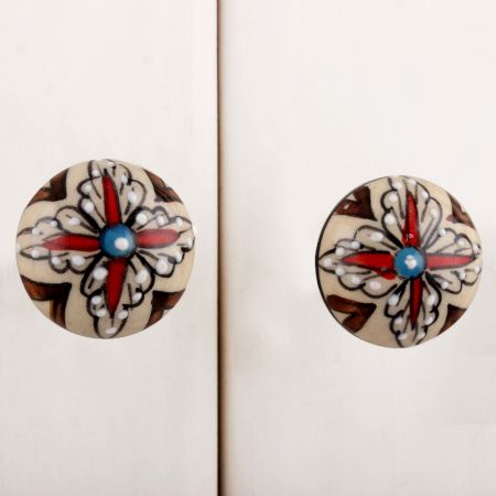 Cream Floral Handpainted Ceramic Knob
