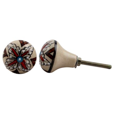Cream Floral Handpainted Ceramic Knob