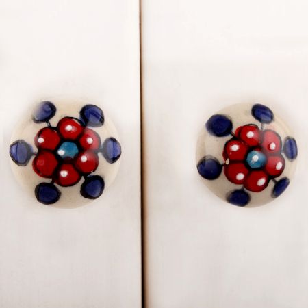 Red Floral White Ceramic Cabinet Knob